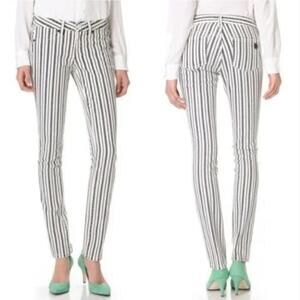 Tory Burch Women's Striped Denim Marlien Leggings Navy White Size 28